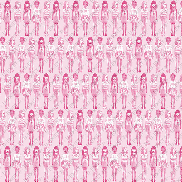 Motif créatif <span data-wg-notranslate>Pink Girls</span> réalisé par nos soins spécialement pour customiser et sublimer votre prothèse tibiale, prothèse fémorale, prothèse bras, manchon, ou votre orthèse, corset, corset siège, cruro-pédieuse, releveur, prepreg.